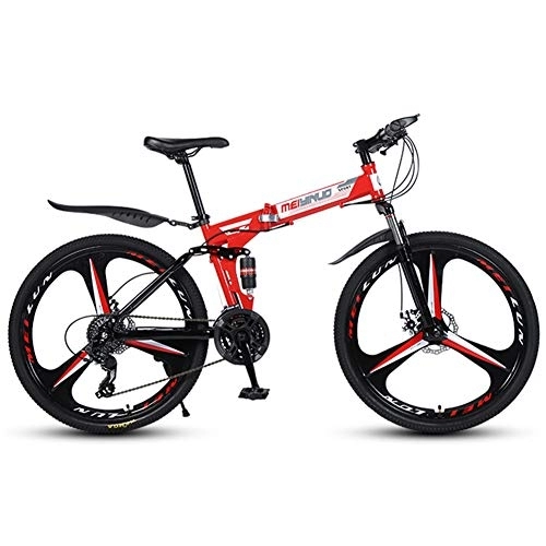 Folding Mountain Bike : WFIZNB Mountain Bike for Adult folding bike with super Mountain bicycle Carbon Steel Frame 26 inch Wheel 27 speed cross country bike bikes student Road Racing Speed Bike, Red, 3 knives