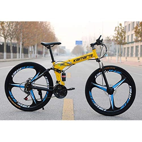 Folding Mountain Bike : WGYDREAM Mountain Bike, Collapsible 24 Inch Ravine Bike Carbon Steel Mountain Bicycles Oneness wheel Dual Disc Brake Dual Suspension 21 24 27 speeds (Color : Yellow, Size : 24 Speed)