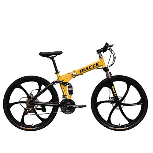 Folding Mountain Bike : Winkey 26 inch Folding Bicycle Adults Carbon Steel Foldable Mountain Bike Shimano 21 Speed Bicycle Full Suspension MTB for Women & Men (Yellow)