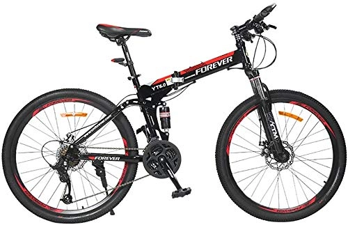 Folding Mountain Bike : WJJH Bicycle 26 Inch Folding Carbon Steel Mountain Bike, 24 Speed Bicycle Full Suspension MTB, Portable Bicycle for Adults, Teen & Children, Red