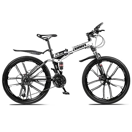 Folding Mountain Bike : WJSW Dual Disc Brake Freestyle Folding Mountain Bike, Dual Suspension Road Bicycle 26 Inch (Color : Black, Size : 21 speed)