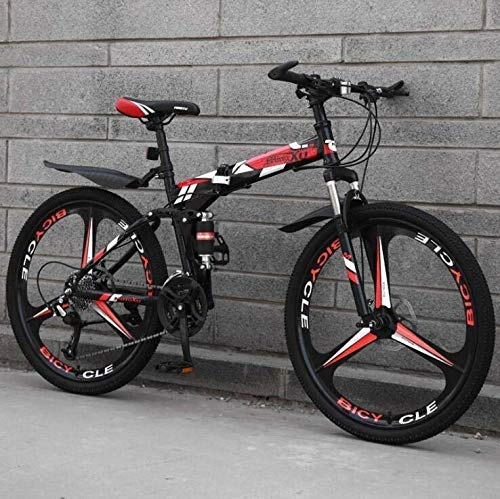 Folding Mountain Bike : WJSW Mountain Bike for Adults, Full Suspension MBT Bike High Carbon Steel Frame Folding Bicycles Dual Disc Brakes Mountain Bicycle
