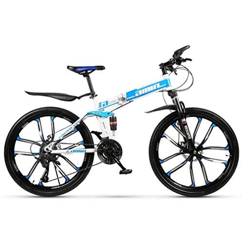 Folding Mountain Bike : WJSW Outdoor Mens Sports Leisure Folding Mountain Bike, 26 Inch Freestyle City Road Bicycle (Color : Blue, Size : 27 speed)