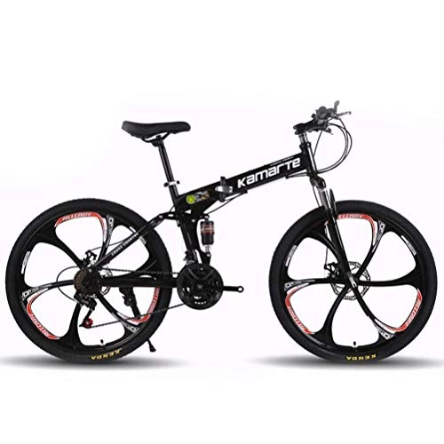 Folding Mountain Bike : WJSW Sports Leisure Mountain Bike For Adults, Folding City Road Bicycle Dual Disc Brakes MTB (Color : Black, Size : 24 Speed)