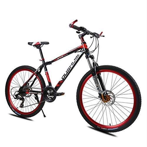 Folding Mountain Bike : WLMGWRXB 24-speed 26-inch variable speed bicycle disc brakes shock absorber front fork mountain bike, Red