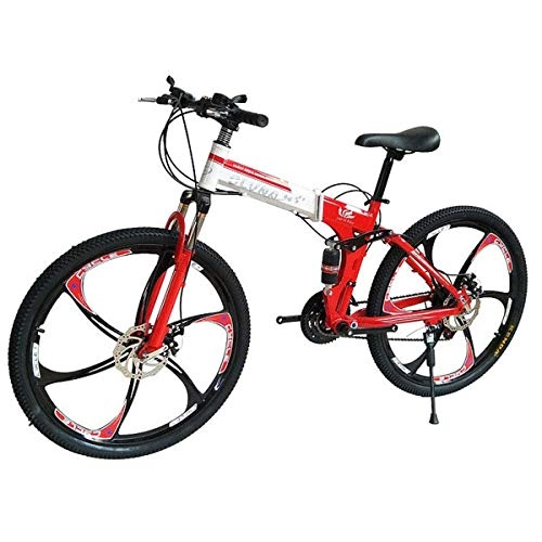 Folding Mountain Bike : WLMGWRXB Foldable Double Shock Absorption Double Disc Brake Overall Six-Knife Wheel 26 Inches 21 Speed Male And Female Bicycles, Red