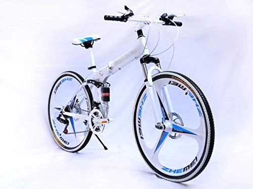 Folding Mountain Bike : WMZX Double Disc Brake Bike, Folding Mountain Bicycle, Primary School Student Pedal Folding Bicycle, Outdoor Riding Exercise Carbon Steel Car / White / 26 * 17 inches
