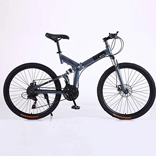 Folding Mountain Bike : WSGYX 24 / 26 Inch Adult 30-speed Paint Lining, Y-type Shock-absorbing Folding Disc Brake, Variable Speed Mountain Bike, Adjustable Shock-absorbing Mountain Bike (Color : Gray, Size : 24 inch 30 speed)