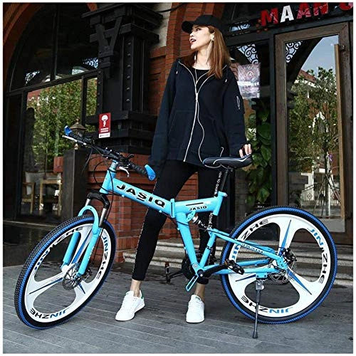 Folding Mountain Bike : WSJYP 26 Inch Adult Folding Mountain Bike, High Carbon Steel Frame Mountain Bikes, 24 Inch 24 Speeds Shock Absorption Mountain Bicycle, 24 in-Blue