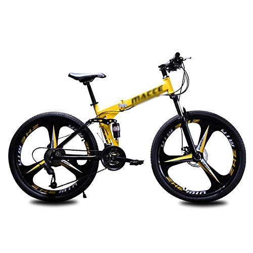 Folding Mountain Bike : WSZGR Mountain Bicycle, 24 Inch 21 Speed Variable Speed Double Shock Absorption Mountain Bike, Folding Mountain Bikes Yellow 24", 21-speed