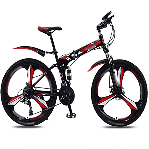 Folding Mountain Bike : WXXMZY Foldable Bike 26 Inches, 30-speed Folding Mountain Bike, Light Commuter Bike, Double Disc Brake Full Suspension Bike (Color : Red, Speed : 30speed)