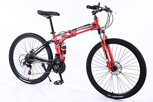 Folding Mountain Bike : WYN Folding mountain bike 24 / 26 inch mountain bicycle carbon Steel student bike, 26 inch red, 24 speed