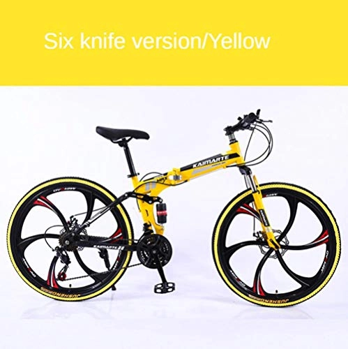 Folding Mountain Bike : WYN Mountain Folding BicycleVariable Speed Double Disc Brake Soft Tail Shock Absorber Student Adult, Yellow color tire, 26 inch(160-185cm)