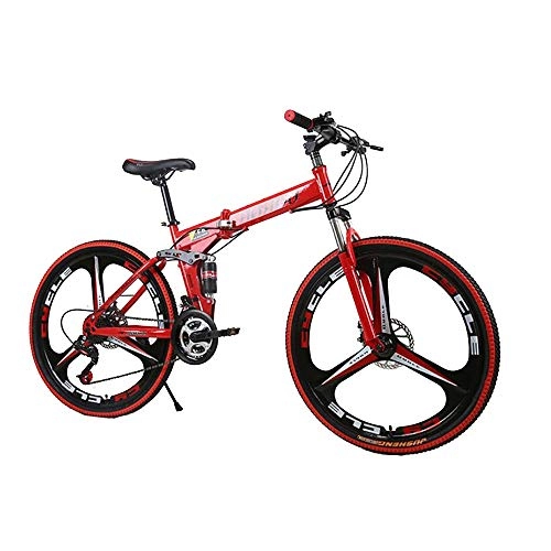 Folding Mountain Bike : WYX 24 Speed Mountain Bike, Folding Bicycle Road Bikes Unisex Full Shockingproof Carbon Steel Frame Double Disc Brakes Bicycles 24" / 26", Red, 26" 24speed