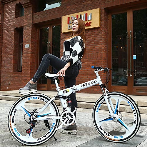 Folding Mountain Bike : WYX 24 Speed Mountain Bike, Folding Bicycle Road Bikes Unisex Full Shockingproof Carbon Steel Frame Double Disc Brakes Bicycles 24" / 26", White, 24" 24speed