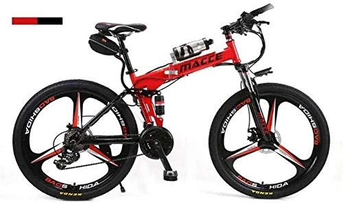 Folding Mountain Bike : Wyyggnb Mountain Bike, Unisex Dual Suspension Mountain Bike 26" Integral Wheel Electric Bike High-Carbon Steel Hybrid Bicycle Pedal Assisted Folding Bike With 36V Li-Ion Battery (Color : Red)