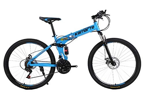 Folding Mountain Bike : WYYSYNXB Variable Speed Damping Bicycle 26 Inches Double Disc Brake Mountain Folding Bikes, Blue, 26inches27speed
