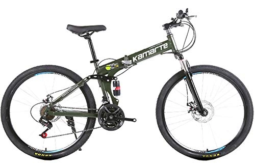 Folding Mountain Bike : WYYSYNXB Variable Speed Damping Bicycle 26 Inches Double Disc Brake Mountain Folding Bikes, Green, 26inches21speed