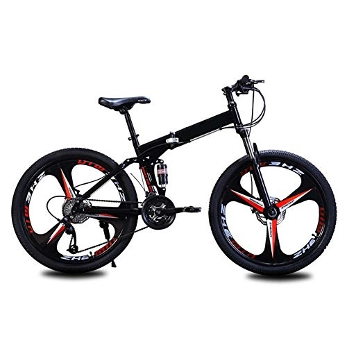 Folding Mountain Bike : WYZDQ 24 / 26 Inch Men's Bicycle Folding Mountain Bike 21 / 24 / 27 Speed Shock Absorber Ladies Portable Bicycle, Black 21 speed, 24 inches