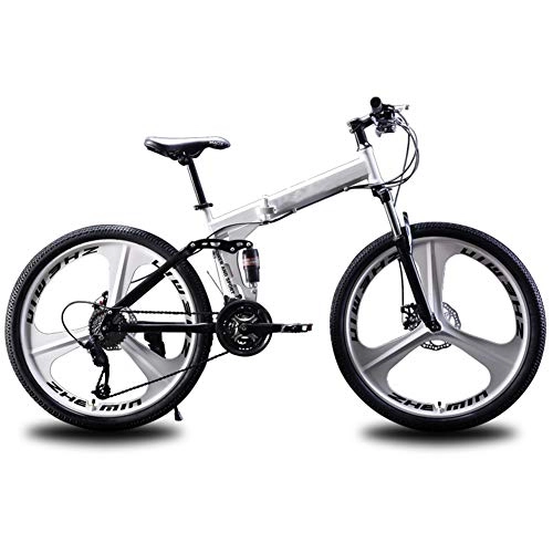 Folding Mountain Bike : WYZDQ 24 / 26 Inch Men's Bicycle Folding Mountain Bike 21 / 24 / 27 Speed Shock Absorber Ladies Portable Bicycle, White 24 speed, 24 inches