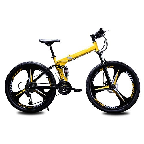 Folding Mountain Bike : WYZDQ 24 / 26 Inch Men's Bicycle Folding Mountain Bike 21 / 24 / 27 Speed Shock Absorber Ladies Portable Bicycle, Yellow 21 speed, 24 inches