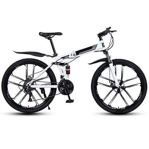 Folding Mountain Bike : WYZDQ Adult Outdoor Bicycle Shock Absorption Anti-Skid Variable Speed Mountain Bike Foldable Portable Work Bicycle, White, 21 speed
