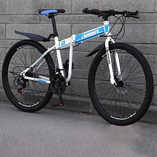 Folding Mountain Bike : WYZQ 26 Inch Folding Mountain Bike, Shock Absorption Mountain Bicycle, Double Disc Brake, High Carbon Steel Frame, Rider Height 165-180CM, Soft Tail Frame, C, 21 speed