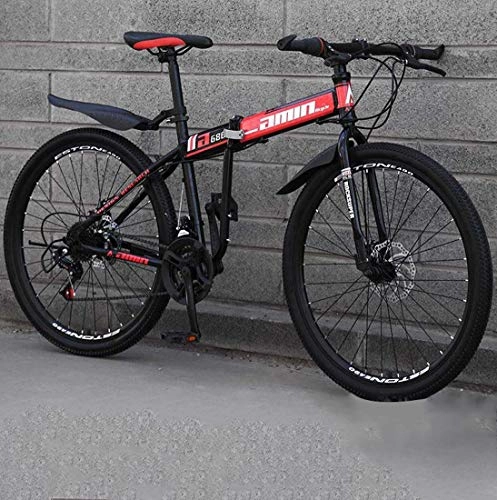 Folding Mountain Bike : WYZQ 26 Inch Folding Mountain Bike, Shock Absorption Mountain Bicycle, Double Disc Brake, High Carbon Steel Frame, Rider Height 165-180CM, Soft Tail Frame, D, 27 speed