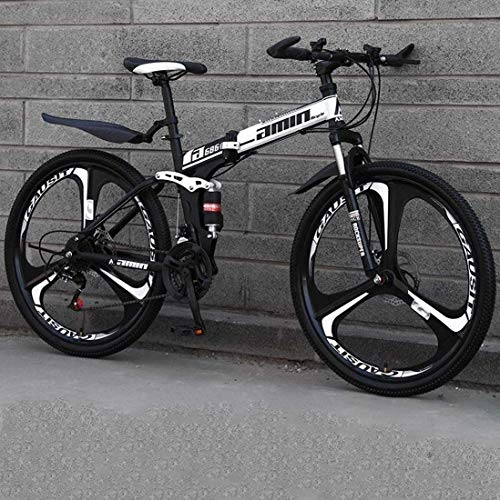 Folding Mountain Bike : WYZQ 26 Inch Mountain Bikes, High-Carbon Steel Softtail Mountain Bicycle, Lightweight Folding Bicycle with Adjustable Seat, Double Disc Brake, Spring Fork, A2, 24 speed