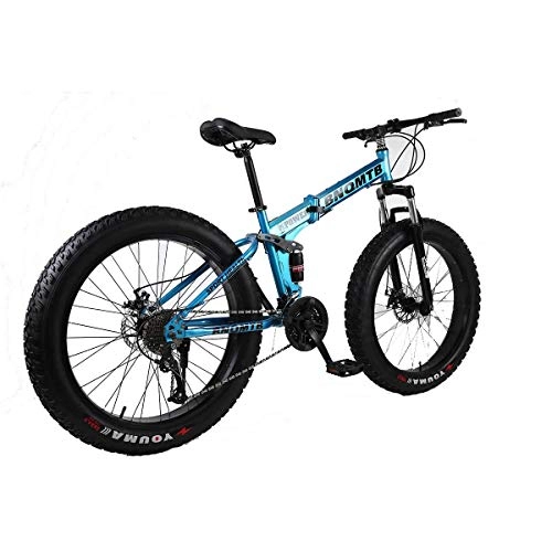 Folding Mountain Bike : WZB 26" Alloy Folding Mountain Bike 27 Speed Dual Suspension 4.0Inch Fat Tire Bicycle Can Cycling On Snow, Mountains, Roads, Beaches, Etc, 1