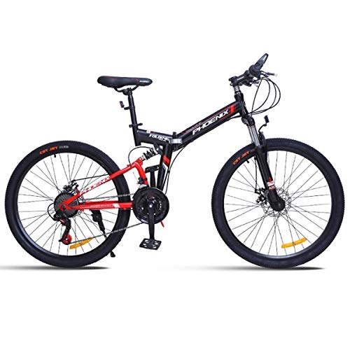 Folding Mountain Bike : WZB Folding Mountain Bike for a Path, Trail & Mountains, Black, Aluminum Full Suspension Frame, Twist Shifters Through 24 Speeds, Black, 26