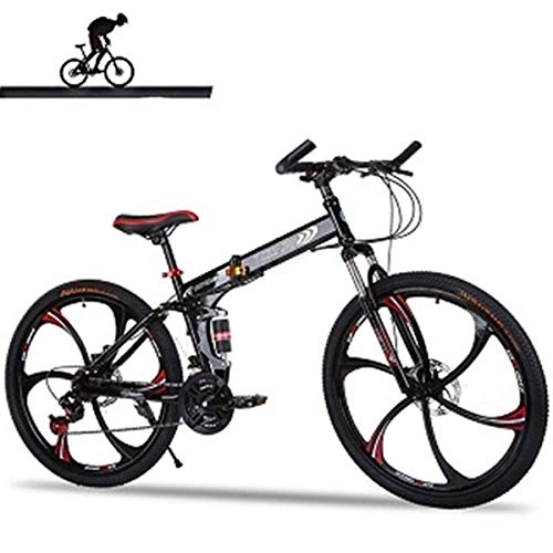 Folding Mountain Bike : WZB Full Suspension Mountain Bike Aluminum Frame 21-Speed 26-inch Bicycle, Black
