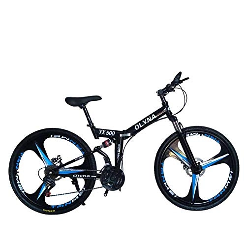 Folding Mountain Bike : XER Mountain Bike 21 / 24 / 27 / 30 Speed Steel Frame 26 Inches 3-Spoke Wheels Dual Suspension Folding Bike, Black, 30speed