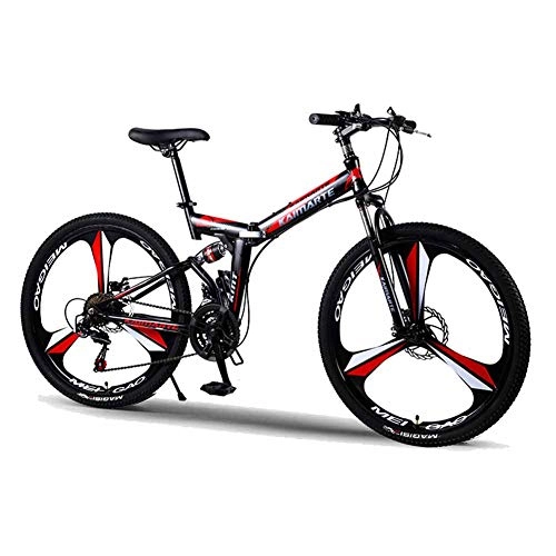 Folding Mountain Bike : XER Mountain Bike, 21 Speed Dual Suspension Folding Bike, with 26 Inch 3-Spoke Wheels and Double Disc Brake, for Men and Woman, Black, 24speed