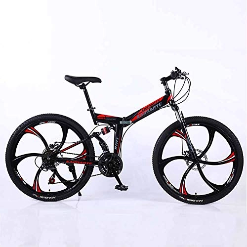 Folding Mountain Bike : XER Mountain Bike, 21 Speed Dual Suspension Folding Bike, with 26 Inch 6-Spoke Wheels and Double Disc Brake, for Men and Woman, Black, 27speed