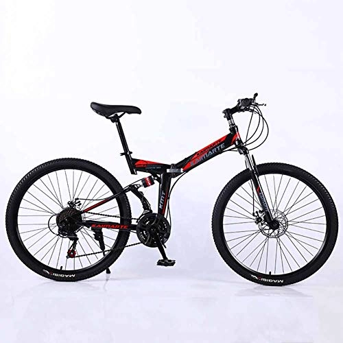 Folding Mountain Bike : XER Mountain Bike, 21 Speed Dual Suspension Folding Bike, with 26 Inch Spoke Wheel and Double Disc Brake, for Men and Woman, Black, 27speed