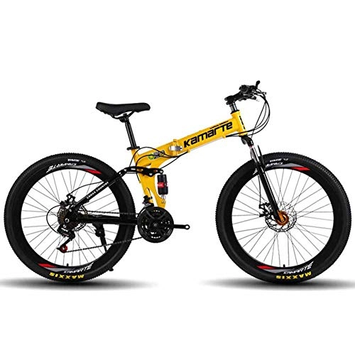 Folding Mountain Bike : XER Mountain Bike 24 Speed Steel Frame 26 Inches Spoke Wheel Dual Suspension Folding Bike, Yellow, 27speed