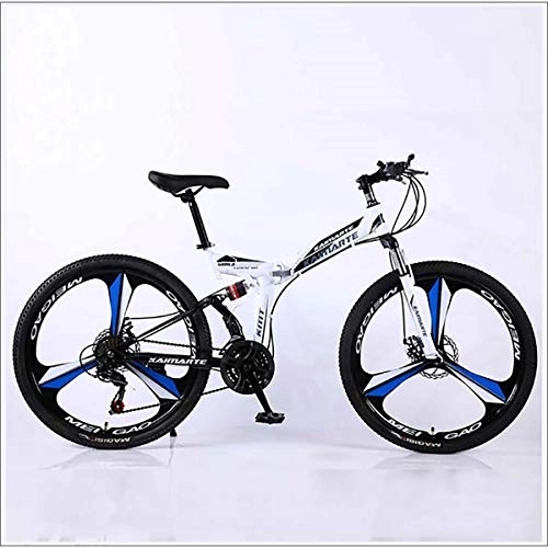 Folding Mountain Bike : XER Mountain Bike Folding Frame MTB Bike Dual Suspension Mens Bike 27 Speeds 26 Inch 3-High-Carbon Steel Bicycle Disc Brakes, White, 21 speed