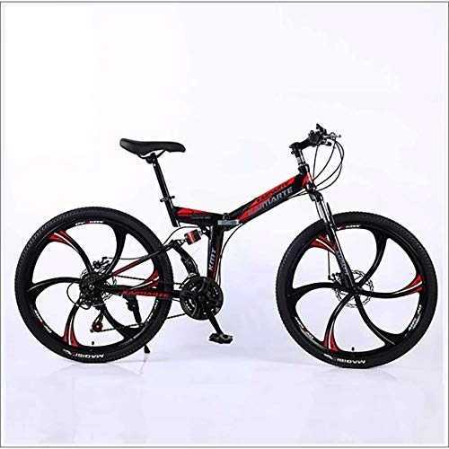 Folding Mountain Bike : XER Mountain Bike Folding Frame MTB Bike Dual Suspension Mens Bike 27 Speeds 26 Inch 6-High-Carbon Steel Bicycle Disc Brakes, Black, 21 speed