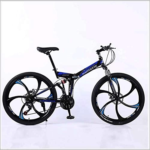 Folding Mountain Bike : XER Mountain Bike Folding Frame MTB Bike Dual Suspension Mens Bike 27 Speeds 26 Inch 6-High-Carbon Steel Bicycle Disc Brakes, Blue, 21 speed