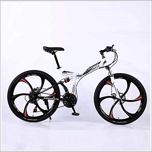 Folding Mountain Bike : XER Mountain Bike Folding Frame MTB Bike Dual Suspension Mens Bike 27 Speeds 26 Inch 6-High-Carbon Steel Bicycle Disc Brakes, White, 24 speed