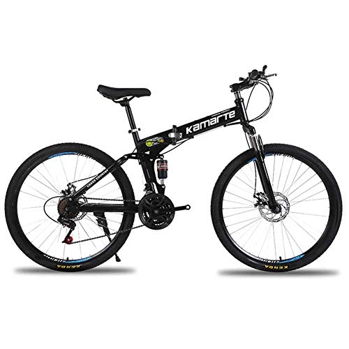 Folding Mountain Bike : XER Unisex Mountain Bike, 27 Speed Dual Suspension Folding Bike, with 24 Inch Spoke Wheel and Double Disc Brake, for Men and Woman, Black, 24speed