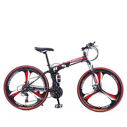 Folding Mountain Bike : XHCP Folding Mountain Bike, 24 / 26inch Bikes, Full suspension Double Disc Brake Mountain Bicycle for Adult Teens Urban Commuters