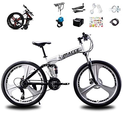 Folding Mountain Bike : XHCP Mountain Bike, 26in Folding Mountain Bike with Front and Rear Shock Absorption and Double Disc Brakes, High Carbon Steel Frame