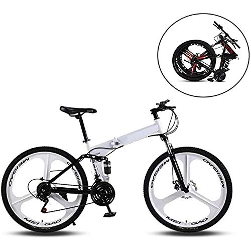 Folding Mountain Bike : XHJZ 26 Inch Mountain Bikes, Folding High Carbon Steel Frame Variable Speed Double Shock Absorption Three Cutter Wheels Foldable Bicycle, Suitable for People with A Height of 160-185Cm, D, 24 speed