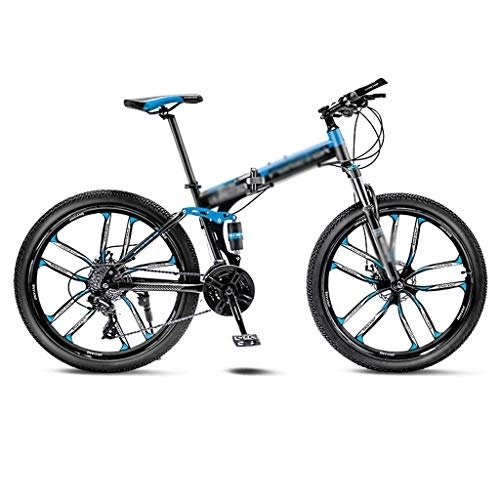 Folding Mountain Bike : Xilinshop Outdoor bike Blue Mountain Bike Bicycle 10 Spoke Wheels Folding 24 / 26 Inch Dual Disc Brakes (21 / 24 / 27 / 30 Speed) Beginner-Level to Advanced Riders (Color : 30 speed, Size : 24inch)