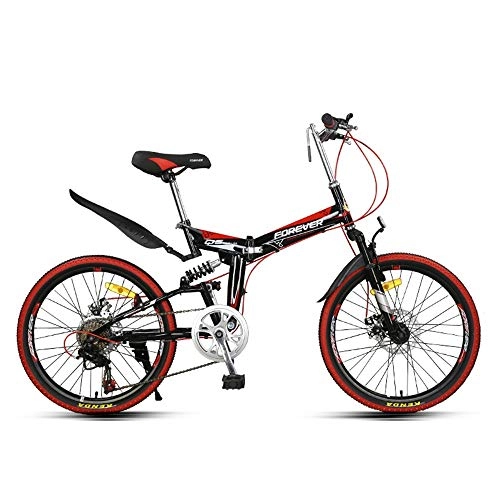 Folding Mountain Bike : XIXIA X Folding Mountain Bike Double Shock Absorption Shifting Soft Tail Off-Road Racing Adult Student Male and Female Youth 22 Inches 7 Speed