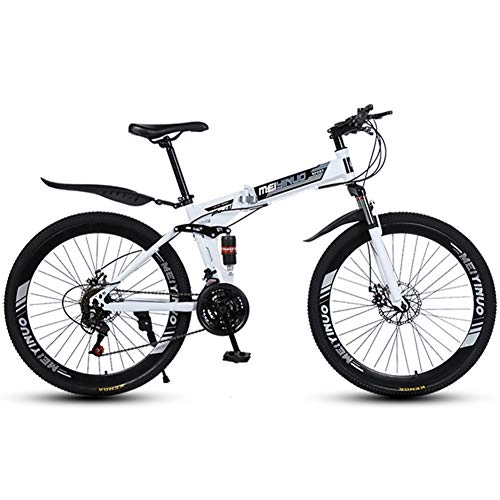 Folding Mountain Bike : XNEQ 26-Inch 40 Cutters Wheel Folding Mountain Bike, Can Be Quickly Folded in 3 Seconds, 21 / 24 / 27 Speed Free Change, White, 24
