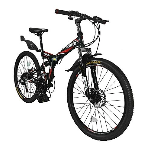 Folding Mountain Bike : Xspec 26" 21 Speed Folding Mountain Bike Bicycle Trail Commuter Shimano Black- for Adults / Men & Women