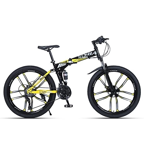 Folding Mountain Bike : XUDAN Mountain Bike, Folding Bicycle, 24 / 26 Inch Double Disc Brakes, Sensitive Speed Change, Shock Absorption And Thicker Tires, Adult Off-Road Road Bikes, 21 / 24 / 27 / 30 Speeds